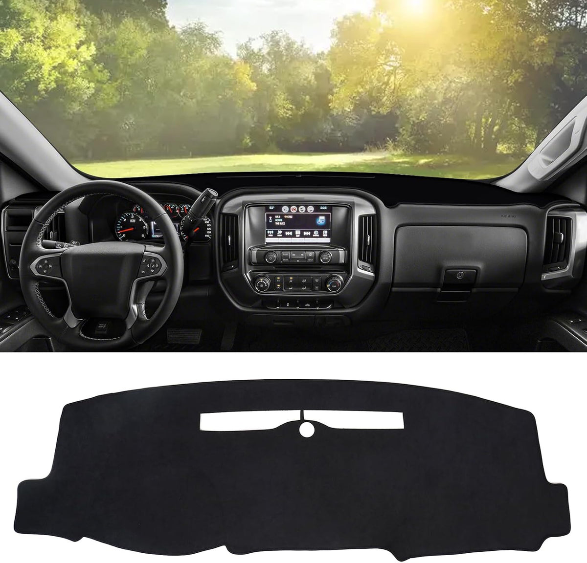Flannel Dashboard Cover Dash Cover Mat Compatible with Dodge Ram 1500 2500 3500 2019-2024 2025 Accessories Center Console Dash Board Cover Protector Sunshade Windshield Glare Black