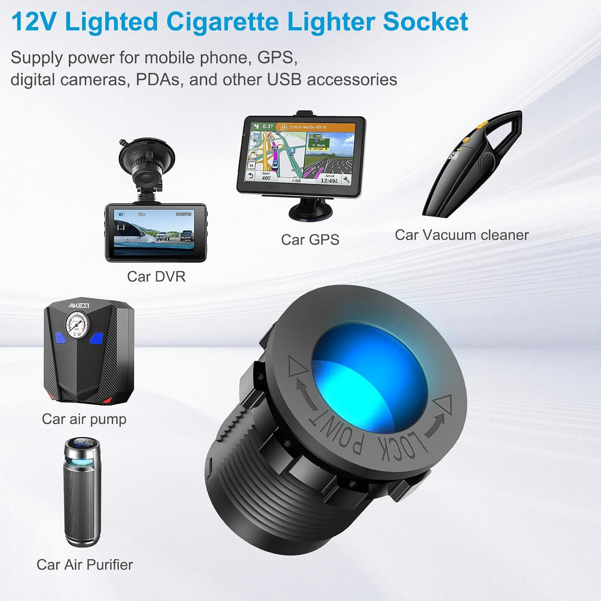 4 in 1-12V USB Outlet RV Accessories Marine Switch Panel Plug, PD3.0 and Dual QC3.0 Car USB Port Aluminum Charger, Lighted 150W Cigarette Lighter Socket, Blue LED Voltmeter and Toggle Switch DIY Kit