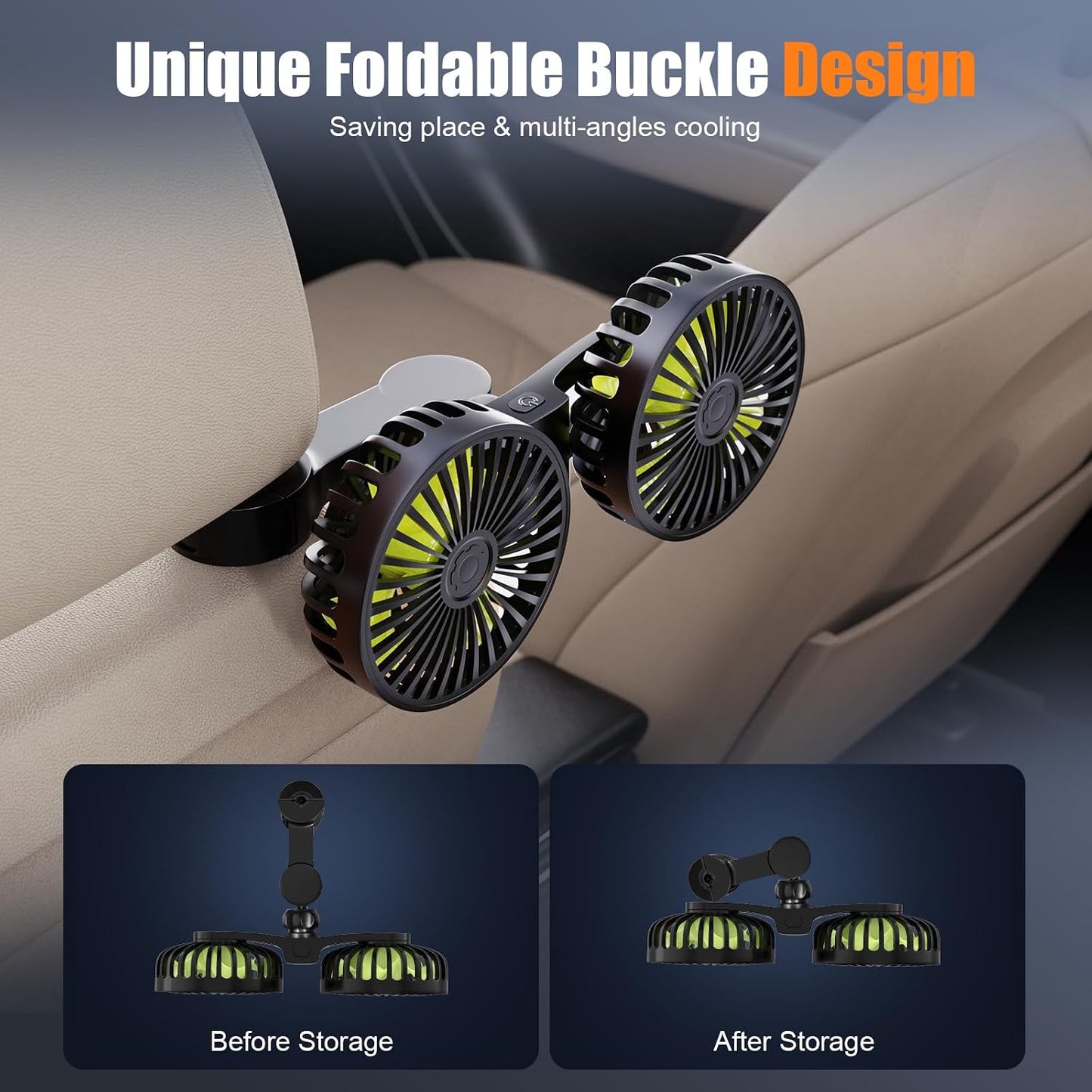 Hayousui USB Car Cooling Fans for Backseat: Dual Head Car Fan for Kids 3 Speeds 360° Rotatable Vehicle Rear Headrest Fans 5V/2A Powerful Electric Air Circulation Fan for Sedan SUV RV Truck (USB Plug)