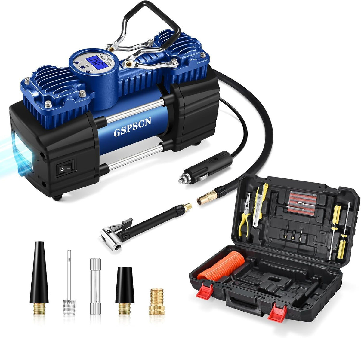 GSPSCN Heavy Duty Tire Inflator 12V Portable Digital Air Compressor Pump