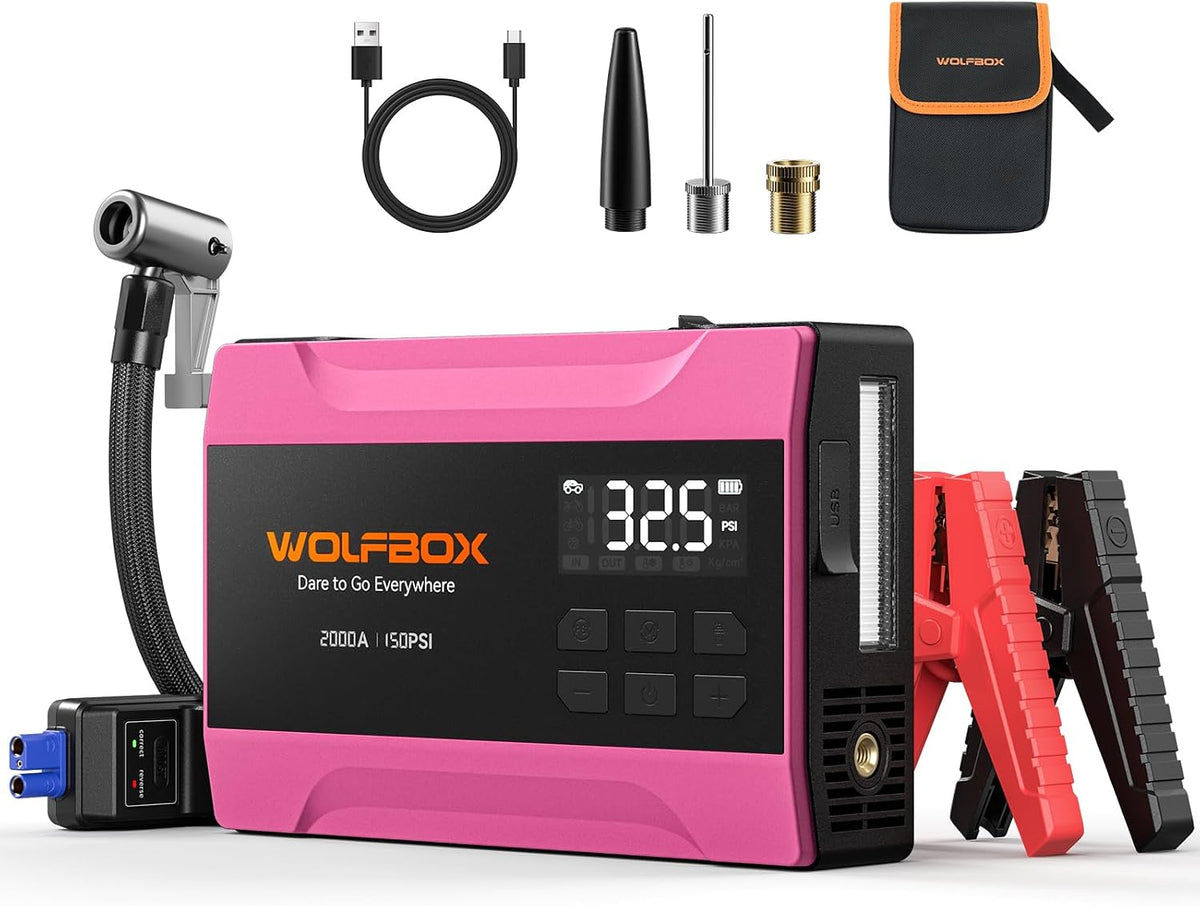 WOLFBOX 2000A Jump Starter with Air Compressor, 12V Jump Box
