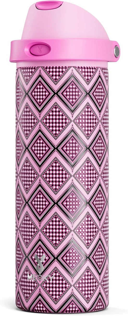 24 oz Insulated Water Bottle with Straw: Meoky Stainless Steel Metal Water Bottle with 2-in-1 Lid - Leak Proof, Cold for 24 Hours, Fits in Car Cup Holder, BPA-Free for Gym Travel Sports, Candy Knit