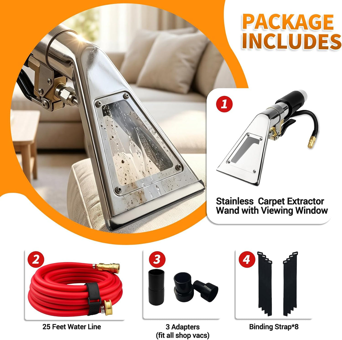 Shop Vac Extractor Hose Kit with Stainless Extractor Wand for Upholstery
