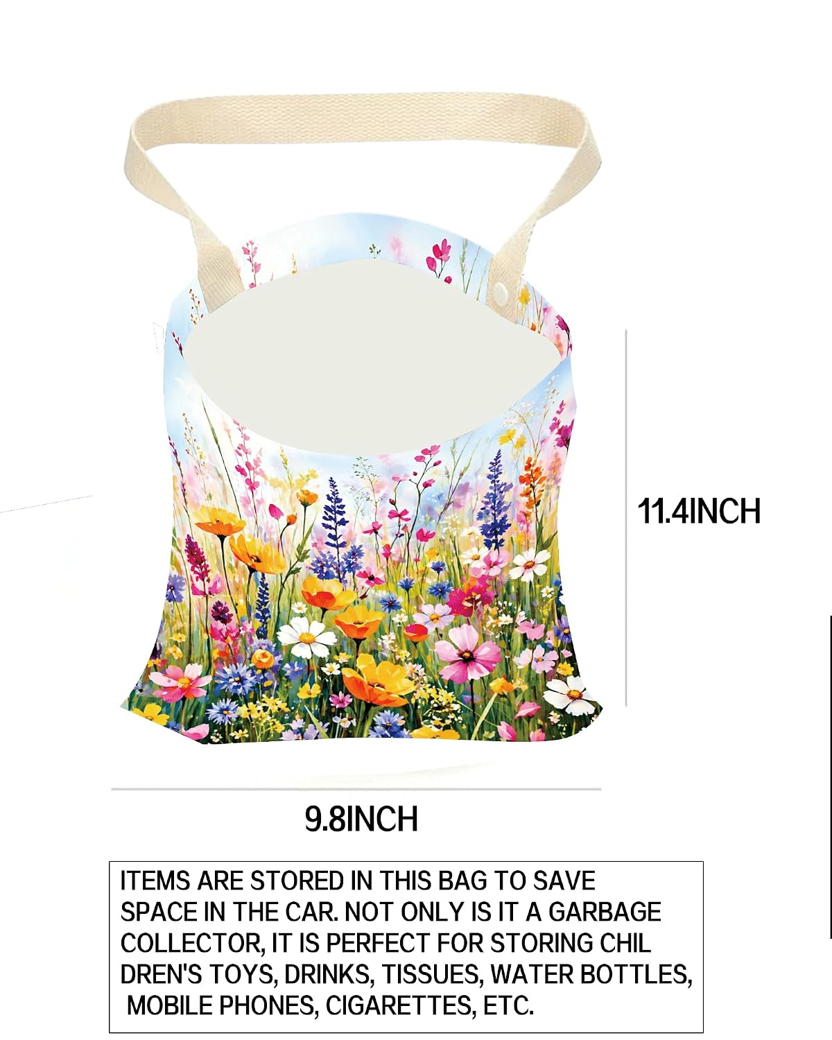 Car Trash Can, Durable Hanging Car Trash Garbage Bag, Cute Automotive Garbage Cans Organizer, Cute Colorful Wildflowers
