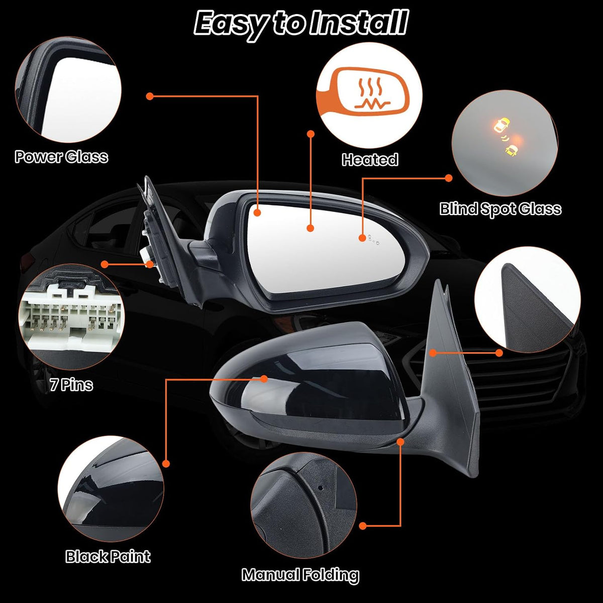 Passenger Side Mirror Compatible with 2017-2020 Hyundai Elantra Heated
