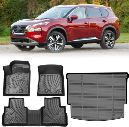 TPE Automotive Floor Mats & Cargo Liner Custom for 2021-2026 Nissan Rogue (Not for Sport), All Weather Cover Protection Waterproof Black Floor Liner Front & Rear Row Full Set Car Mats, 4PCS