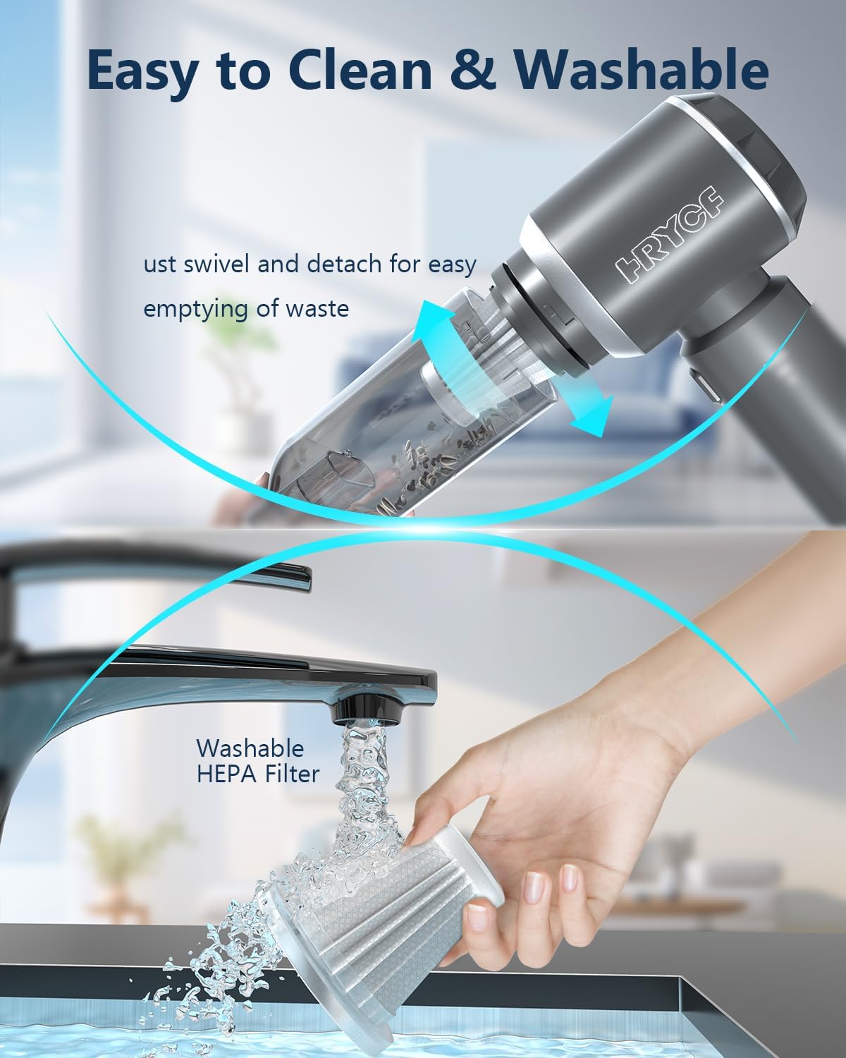 Handheld Cordless Professional 4-in-1 Car Vacuum Cleaner with Digital Display, 20000Pa Powerful Handheld Vacuum, Portable Cordless Vacuum with Brushless Motor & Crevice Tool for Car Home Office Pet