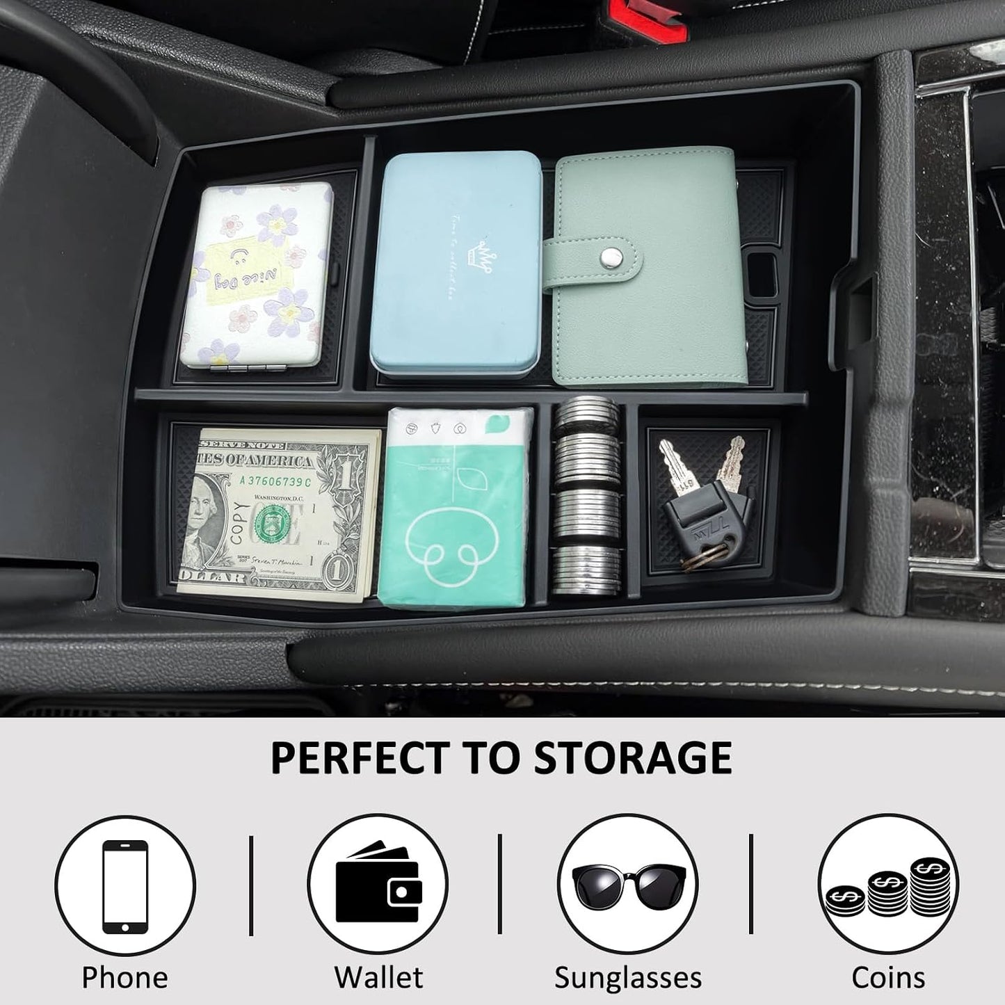 TOPINSTALL 26 New Console Organizer Compatible with 2024-2026 VW Atlas/Atlas Cross Sport Accessories, Armrest Box Storage Console Tray with Coin Holder Insert Interior Accessories