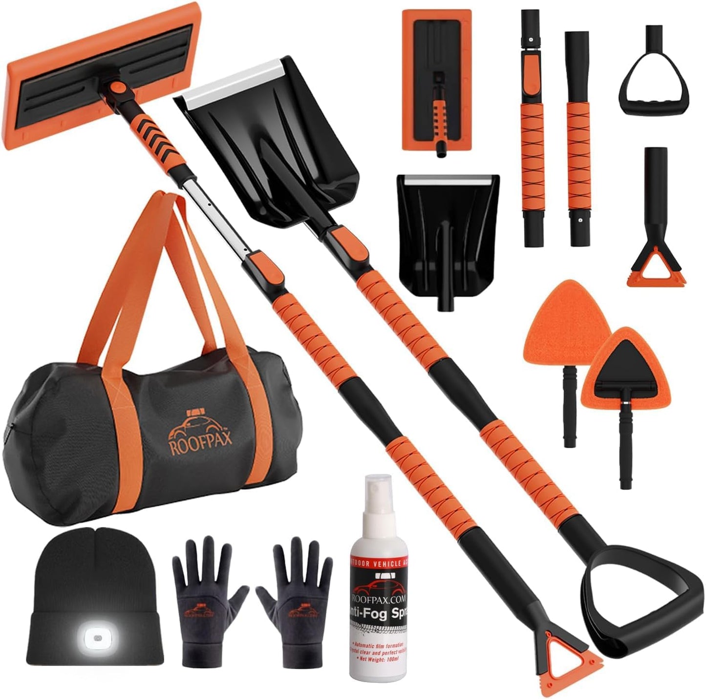 RoofPax 55" Ice Scrapers for Car Windshield and 270° Pivoting Non-Scratch Snow Brush Winter Car Kit with Snow Shovel Snow Brush for Cars and Snow Scraper with Extendable Snow Shovel for Car