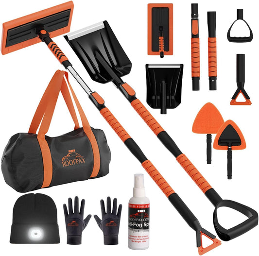 RoofPax 55" Ice Scrapers for Car Windshield and 270° Pivoting Non-Scratch Snow Brush Winter Car Kit with Snow Shovel Snow Brush for Cars and Snow Scraper with Extendable Snow Shovel for Car