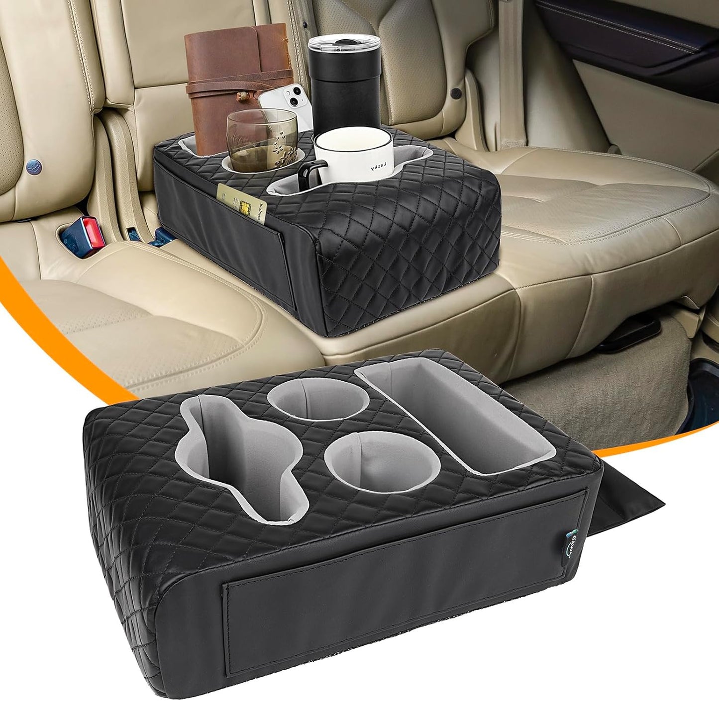 Back Seat Cup Holder for Car, Truck Bed Organizer, Car Truck Boat Organizer, Couch Cup Holder Expander Tray Holds Fit for Coffee Drink Food Snacks Remote with Side Pockets