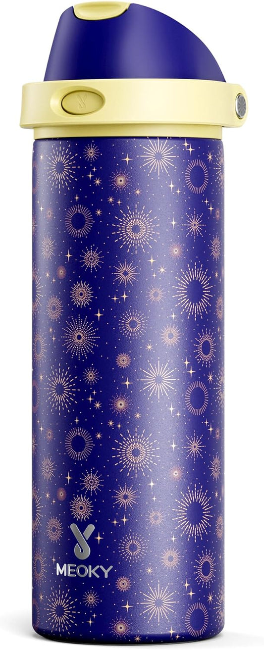 24 oz Insulated Water Bottle for Men: Meoky Stainless Steel Water Bottle with 2-in-1 Straw and Spout Lid - Leak Proof, Cold for 24 Hours, Fits in Car Cup Holder, BPA-Free for Sports Travel, Destiny
