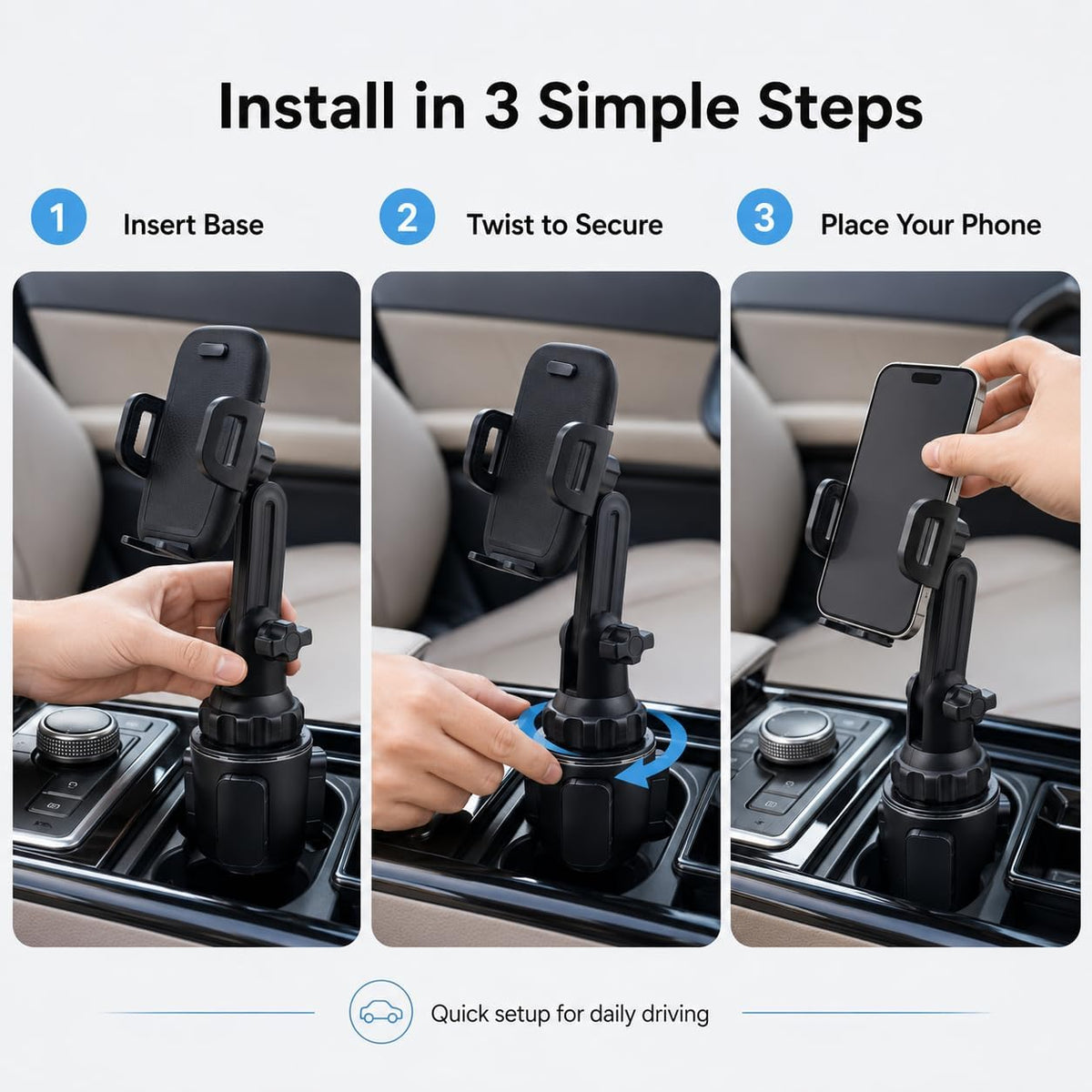 Car Cup Holder Phone Mount, Long Neck for iPhone, Samsung and Google Pixel