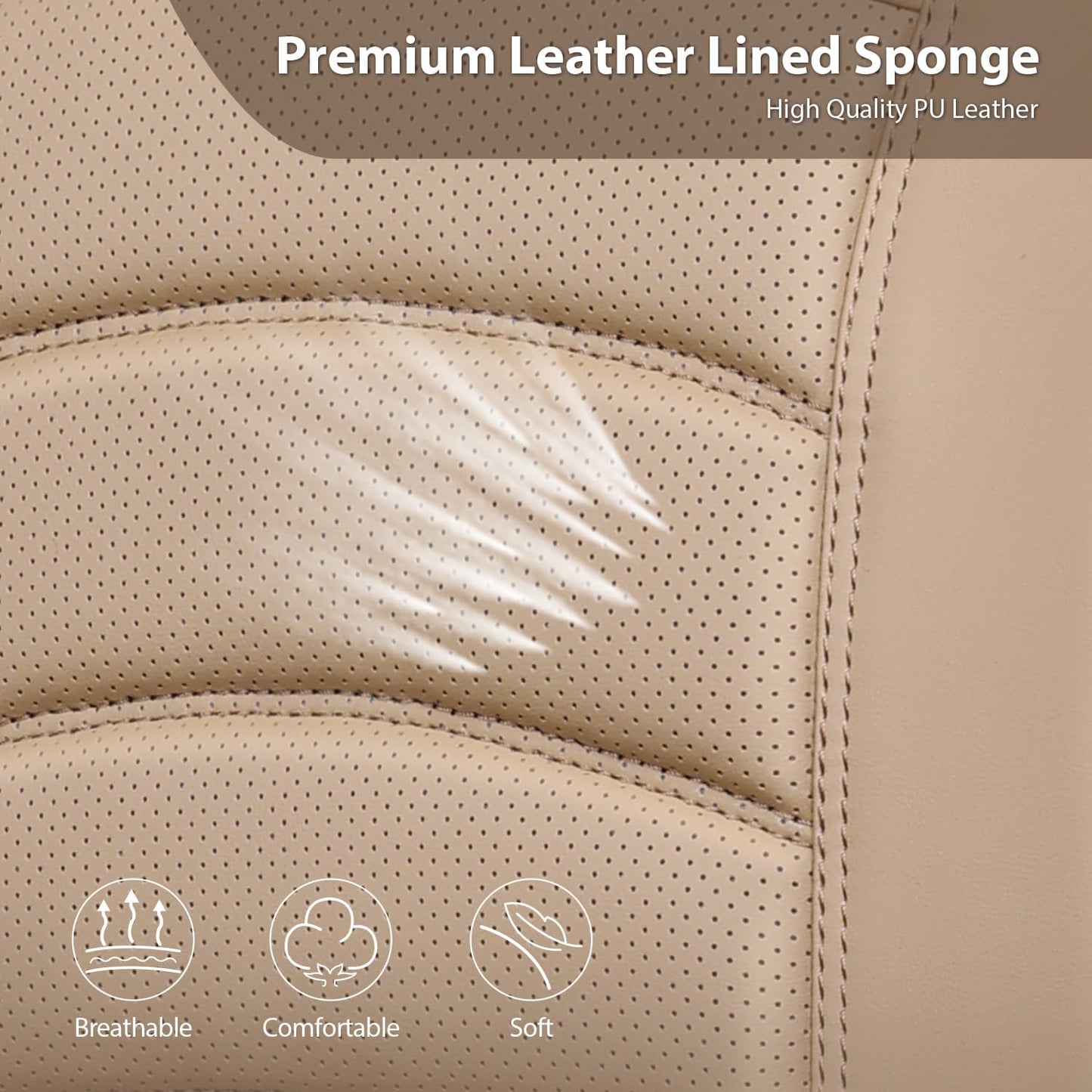 CAR PASS 3D Foam PU Leather Car Seat Covers, Universal Seat Covers Front 2 for Trucks SUV Sedan Automotive Seat Covers Armrest Airbag Compatible Waterproof Comfortable Faux Nappa Leather All Beige