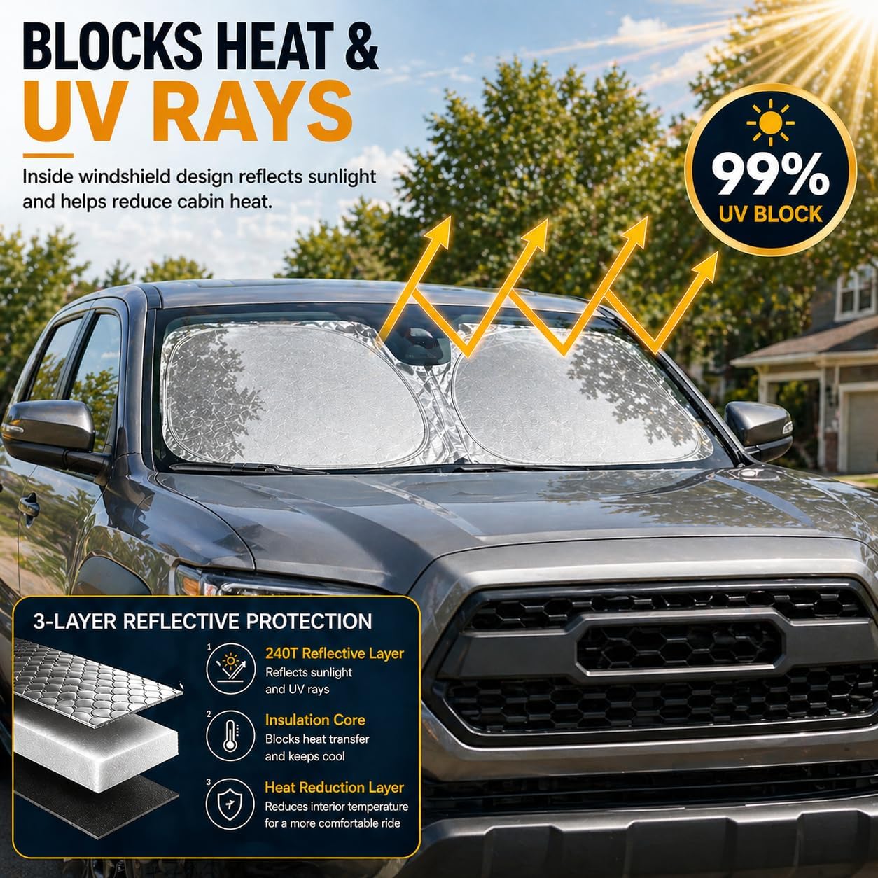 Tacoma Windshield Sun Shade, Sunshade Windshield Visor for Toyota Tacoma 1995-2025.