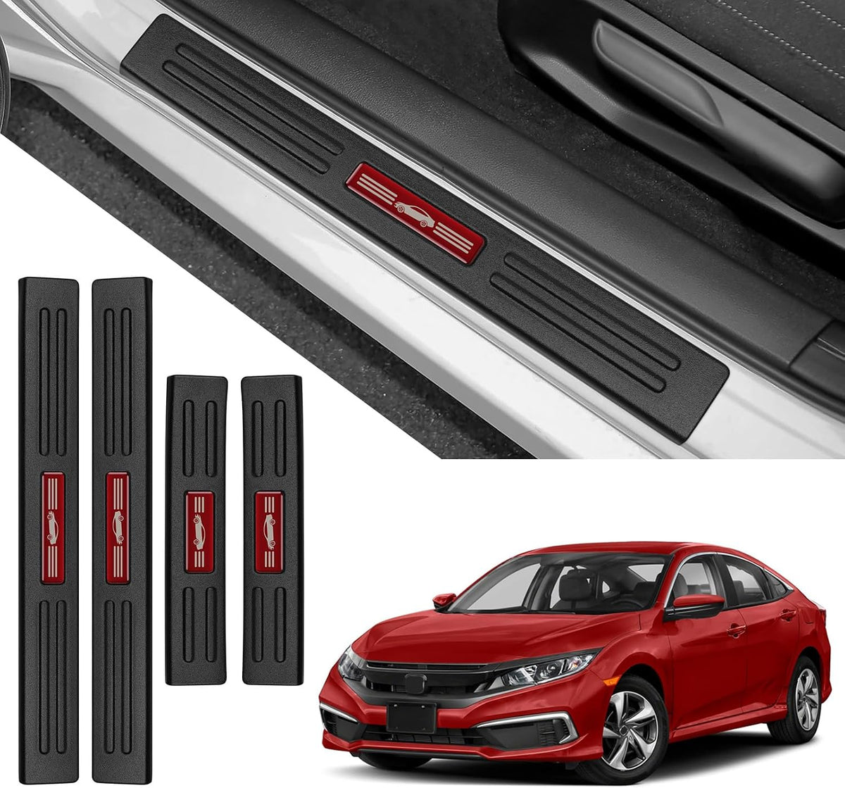 Door Sill Guards Compatible with Nissan Rogue 2021-2025 2026 Accessories ABS Material Door Sill Protector Plate Decoration Front and Rear Door Pedal Kick Protection