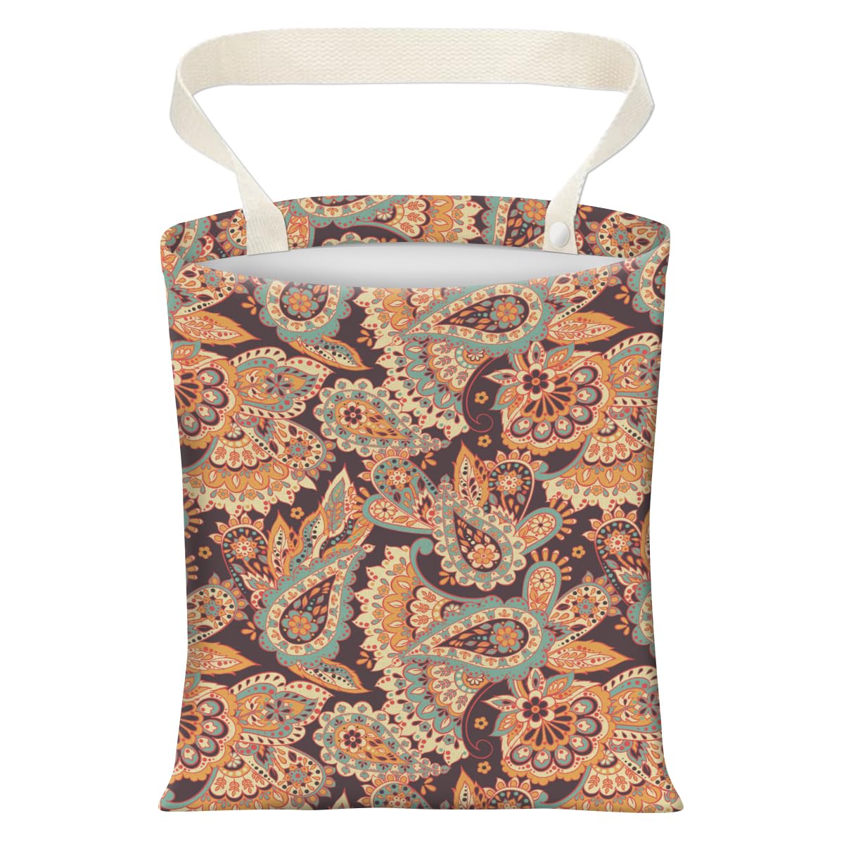 Cute Car Trash Can, Hanging Canvas Car Back Seat Organizer and Storage Bag, Funny Car Trash Bag for Travelling, Outdoor Boho Paisley Flower
