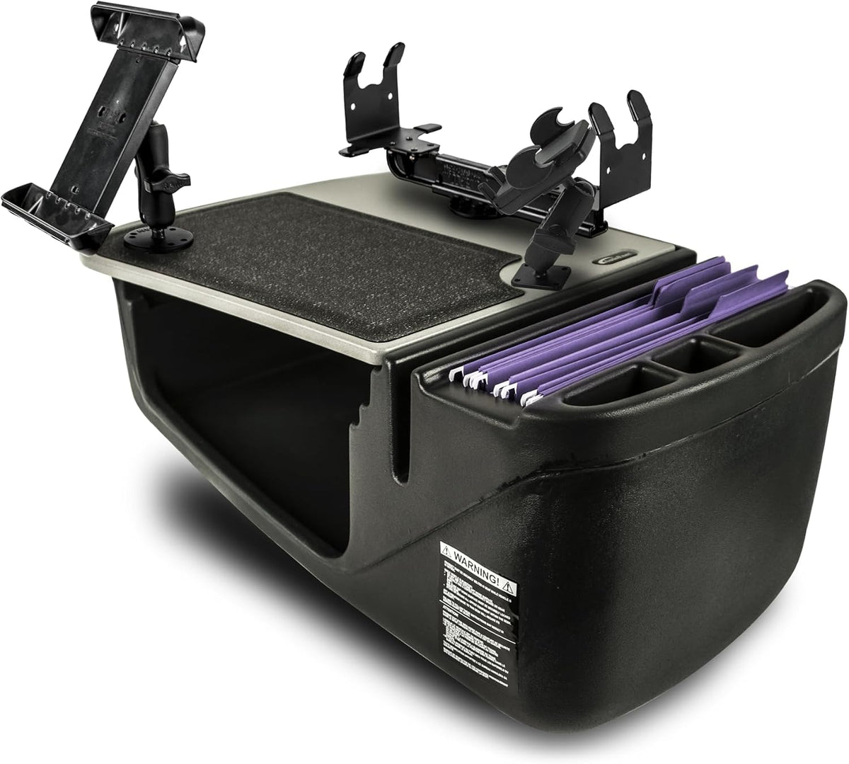 AutoExec Efficiency GripMaster Car Desk for Your Vehicle Workstation and Mobile Office, Grey with Phone Mount, Tablet Mount and Printer Stand