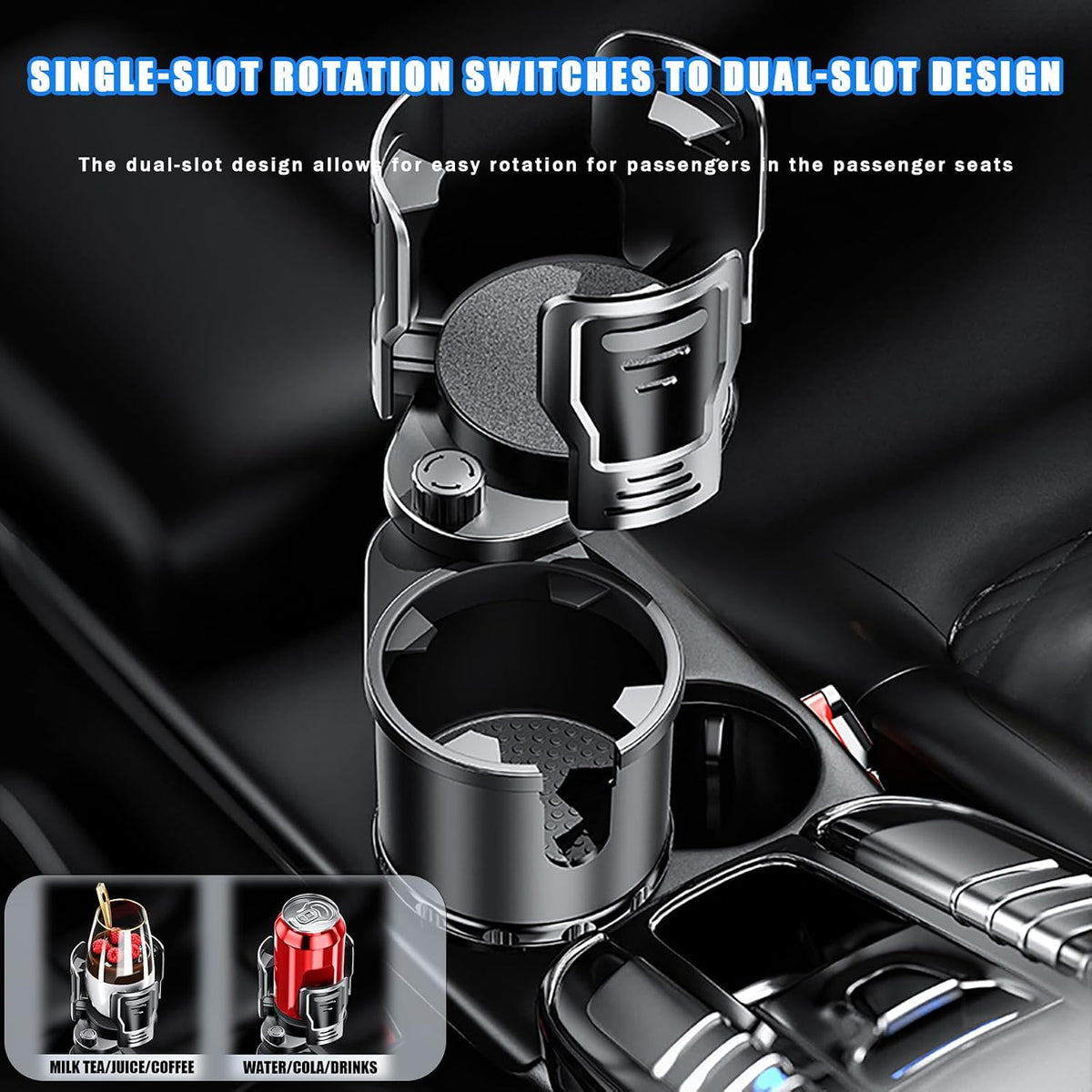 Car Cup Holder Expander for Mazda CX30, Adjustable 2-in-1 Automotive Drink Holder, 360°Rotating Dual Cup Slots Car Water Bottle Holder,S
