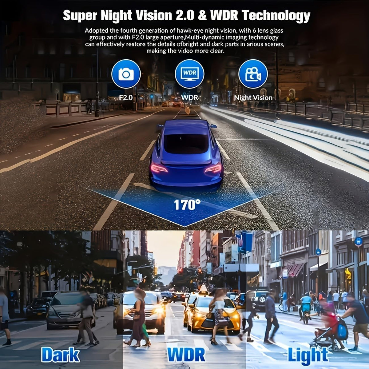 4K Dash Cam Front Rear, Full HD 3 Channel Dashcam, 5.8GHz WiFi Dash Camera 2" IPS, 170°Wide Angle, 24H Parking Mode