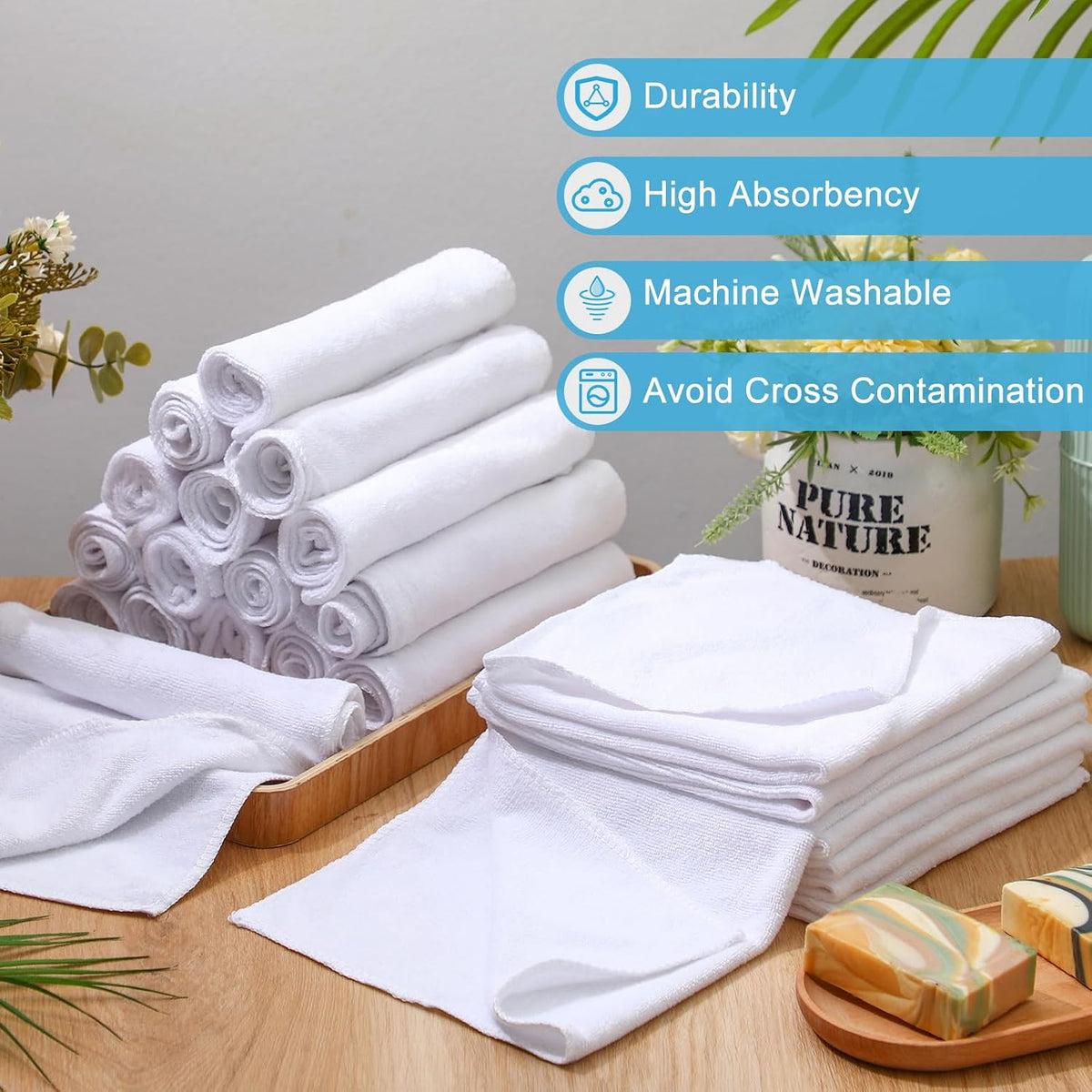 Nuenen Car Microfiber Clean Cloths, White, 16 x 16 Inch, 60 Pcs