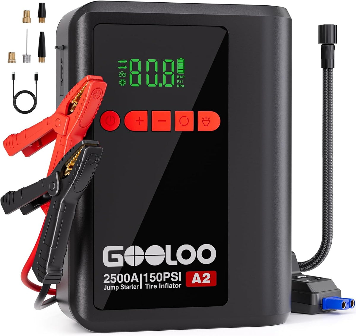 GOOLOO A2 Jump Starter with Air Compressor (2000A & 150 PSI) - 12V Vehicle