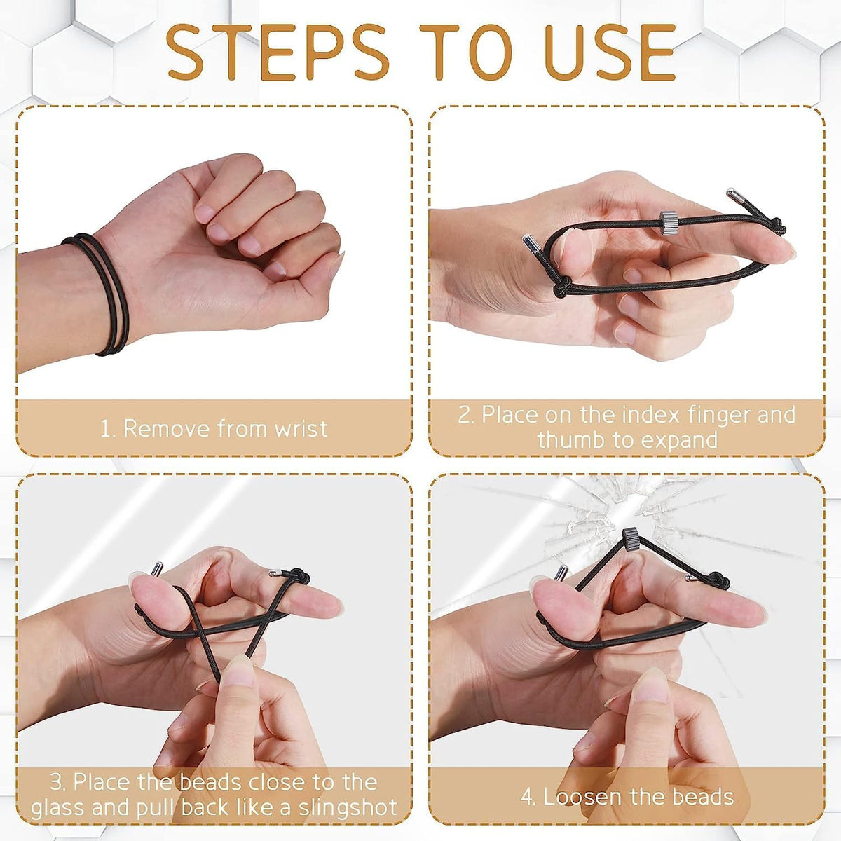 4 pcs Window Breaker Bracelet, Glass Breaking Bracelet, Wrist Strap with Tungsten Carbide Bead Car Safety Escape Wristbands, Vehicle Emergency Self Rescue Tool