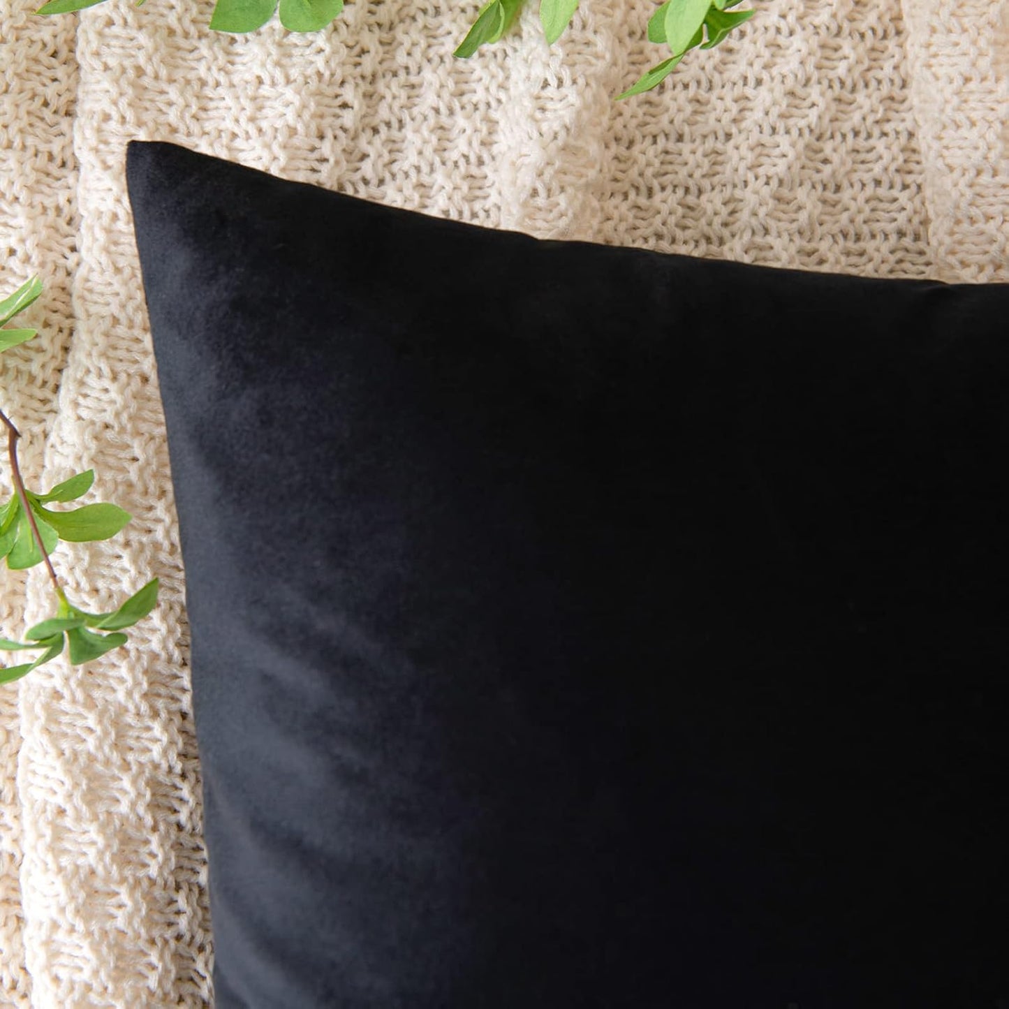 EMEMA Pack of 2 Velvet Throw Pillow Covers Decorative Square Pillowcase Soft Solid Cushion Case for Sofa Bedroom Chair Car 18x18 Inch Black