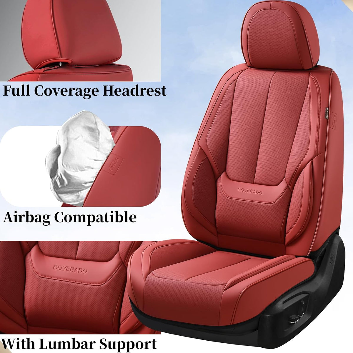 Coverado Seat Covers, Car Seat Covers Front Seats, Car Seat Cover, Car Seat Protector Waterproof, Car Seat Cushion Leather, Red Seat Covers Carseat Cover Universal Fit for Most Cars