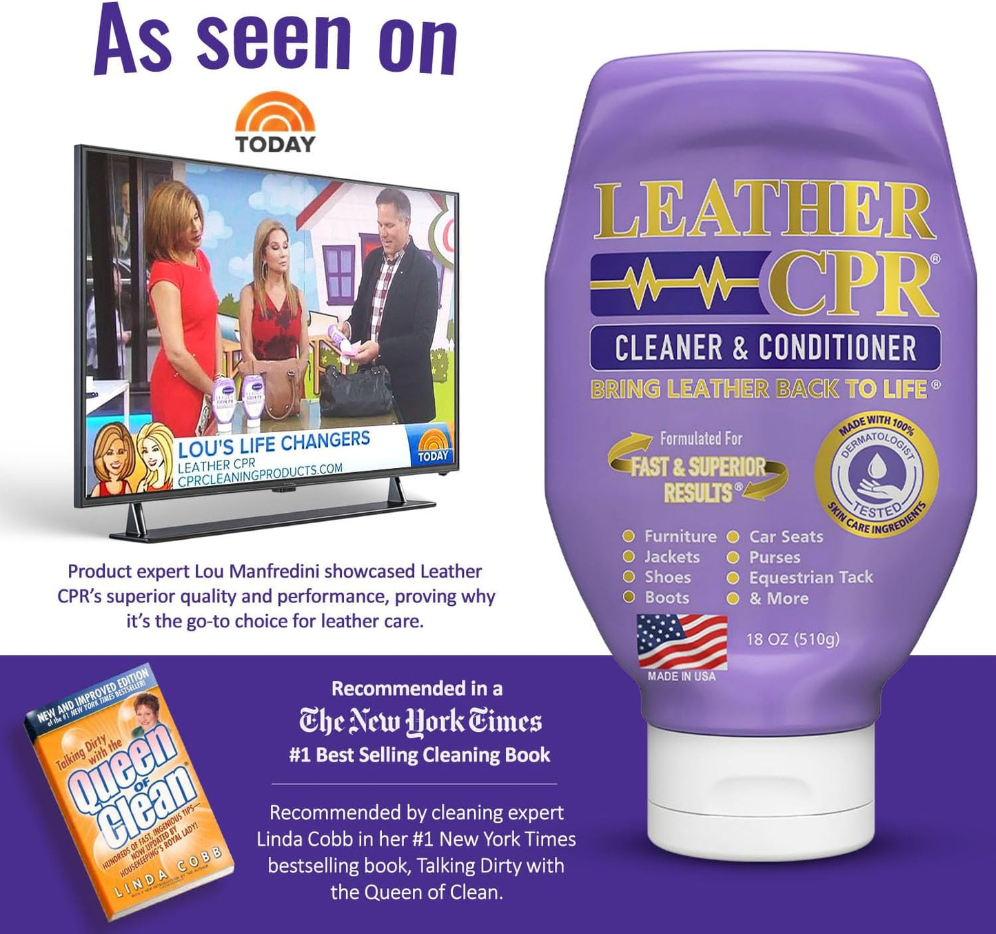 Leather CPR Cleaner and Conditioner 18oz. Bring Leather Back To Life on Furniture, Car Seats, Handbags, Jackets, Boots, Saddles, Purses &amp; Shoes. Restores Shine, Softness &amp; Color to Real Leather