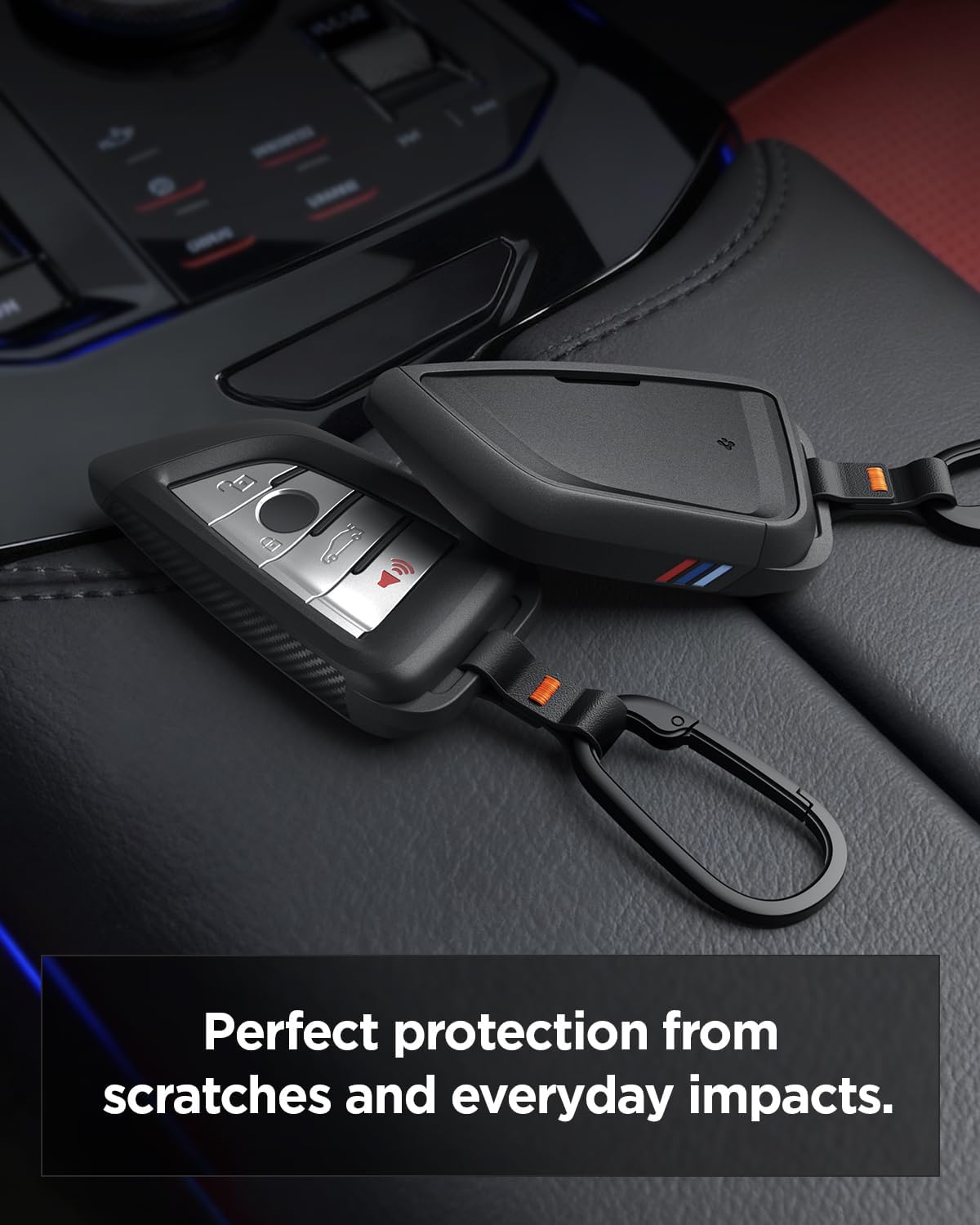 Spigen Light Slim Key Fob Cover with Carabiner [Sleek Carbon Fiber Accents] Designed for BMW G Series Smart Key Fobs (1 Pack)