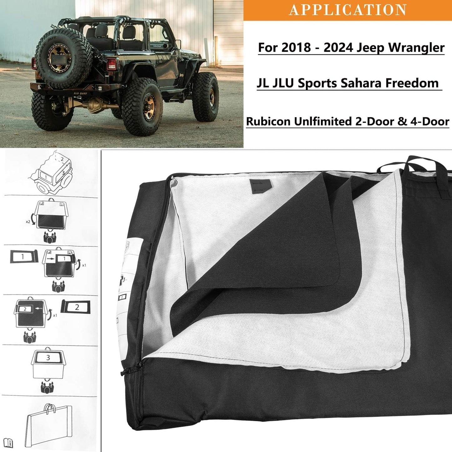 Bonbo Soft Top Window Storage Bag for 2018-2025 Jeep Wrangler JL JLU Sports Sahara Freedom Rubicon Unlimited & Gladiator JT 2-Door & 4-Door Replace 68358392AC