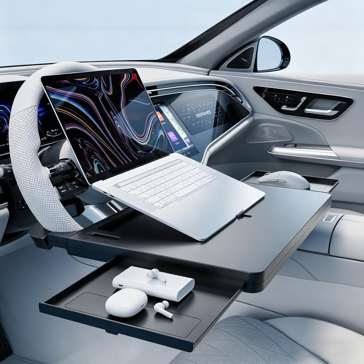 Steering Wheel Laptop Tray for Car, Adjustable Workstation Desk