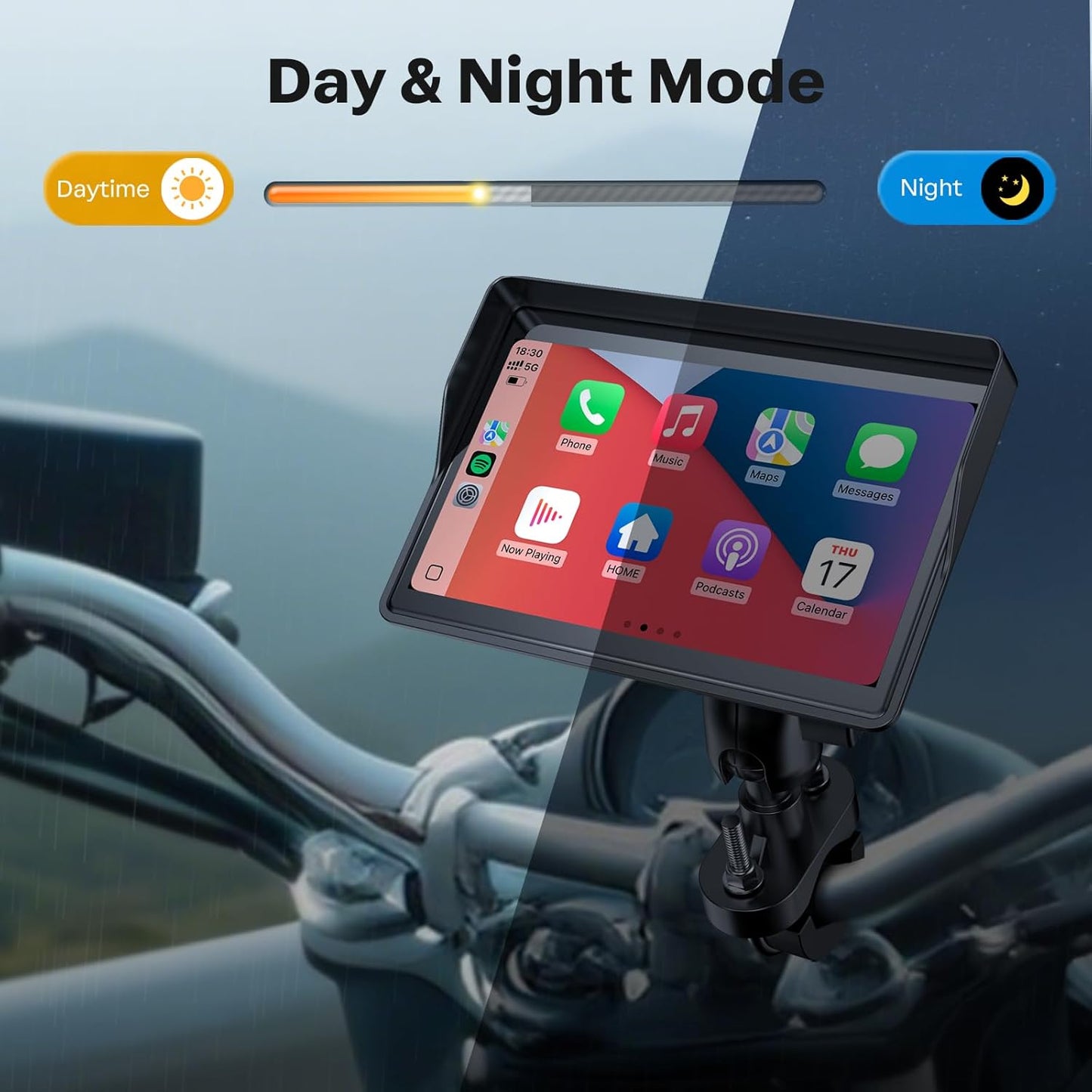 WonVon 5 Inch Motorcycle Carplay GPS Navigation System with Apple Carplay and Android Auto Portable Screen with Dual Bluetooth, Navigation, Siri, Google Assistant（Not Inchluded TPMS）