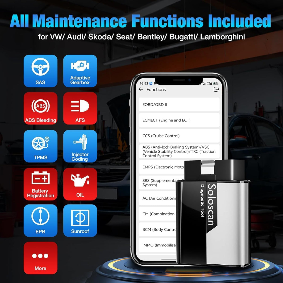 KINGBOLEN SOLOSCAN Bluetooth OBD2 Scanner for VW/Audi/Skoda No Subscription