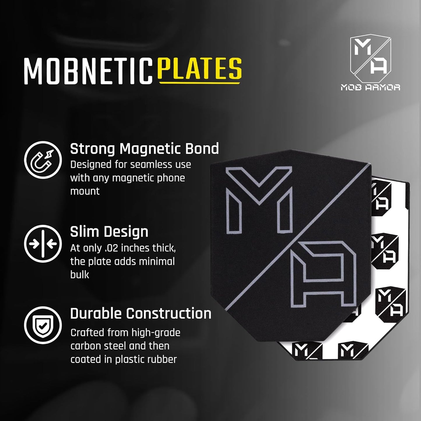 Mob Armor MobNetic Plate - Phone Magnet Plate Compatible for iPhone & Android - 0.02" Thick Metal - 3M VHB Adhesive Magnetic Plate for Phone Mount for Cars, Trucks, Motorcycles & Athletes - 4 Pack