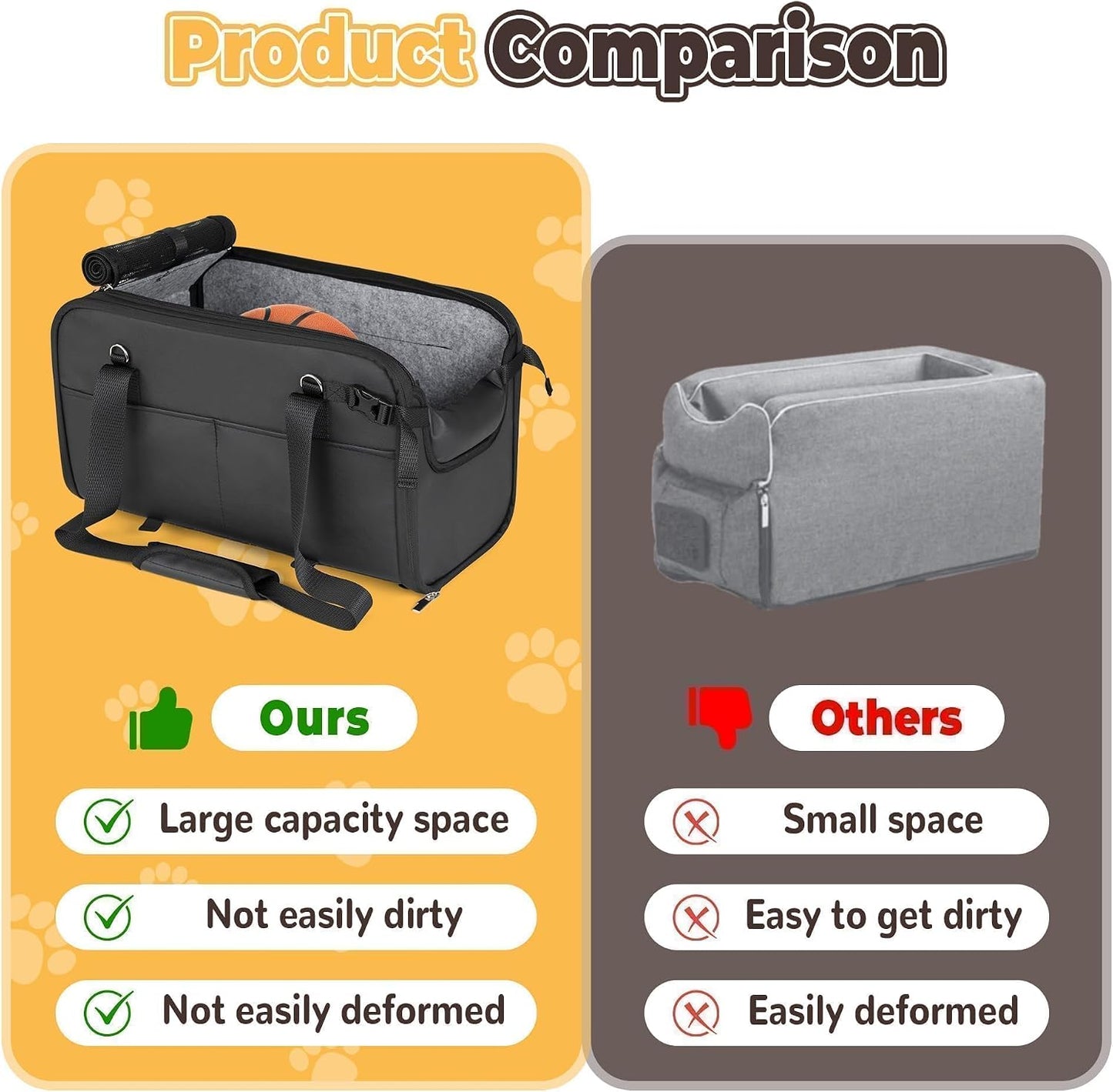 YUDODO Large Dog Car Seat for Center Console (Width＞9.5in) Fits 10-18lbs, Anti-Slip Puppy Cat Travel Portable Booster Seat, Luxury Pet Car Bed Carseat PU Leather Black