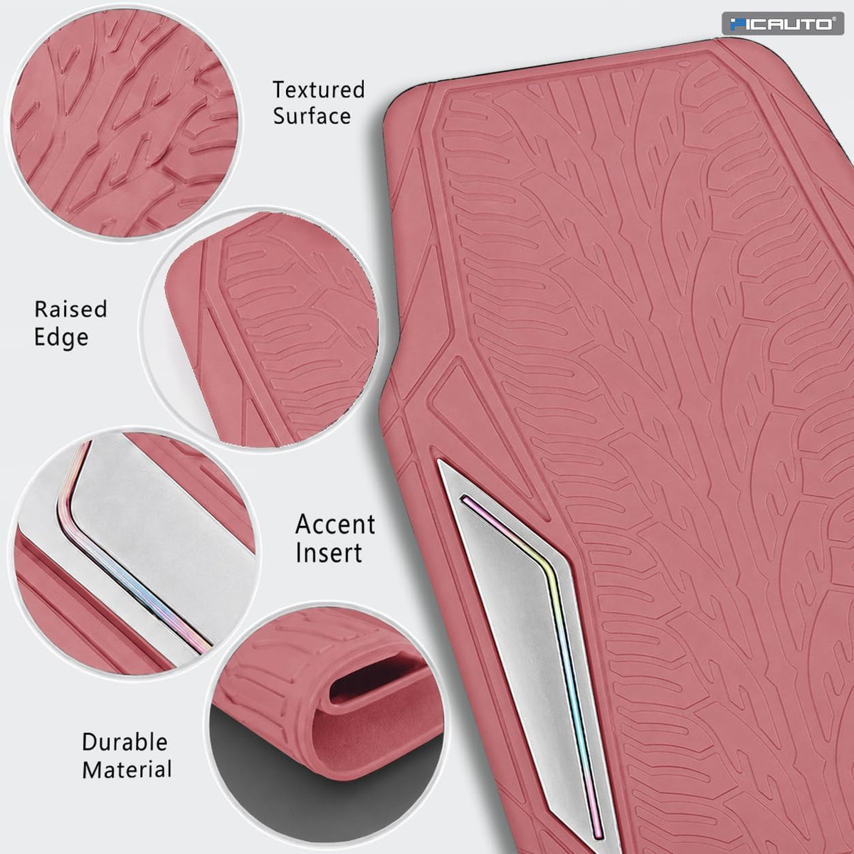 PIC AUTO Pink Rubber Floor Mats, Silver Aluminum Film with Colorful Piping Floor Mats for Cars, Car Mats with Non-Slip Backing, All-Weather, Trim-to-Fit Liner for Cars, SUVs, Trucks, Vehicles