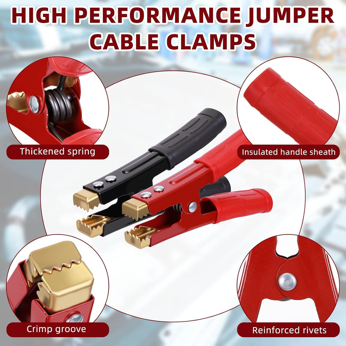Kingdder 12 Pcs Battery Jumper Cable Clips Heavy Duty Car Battery Charger Clamps Pure Copper 500-1000a with Insulating Sheath Jumper Cable Ends for Cables All Kinds of Cars and Boats