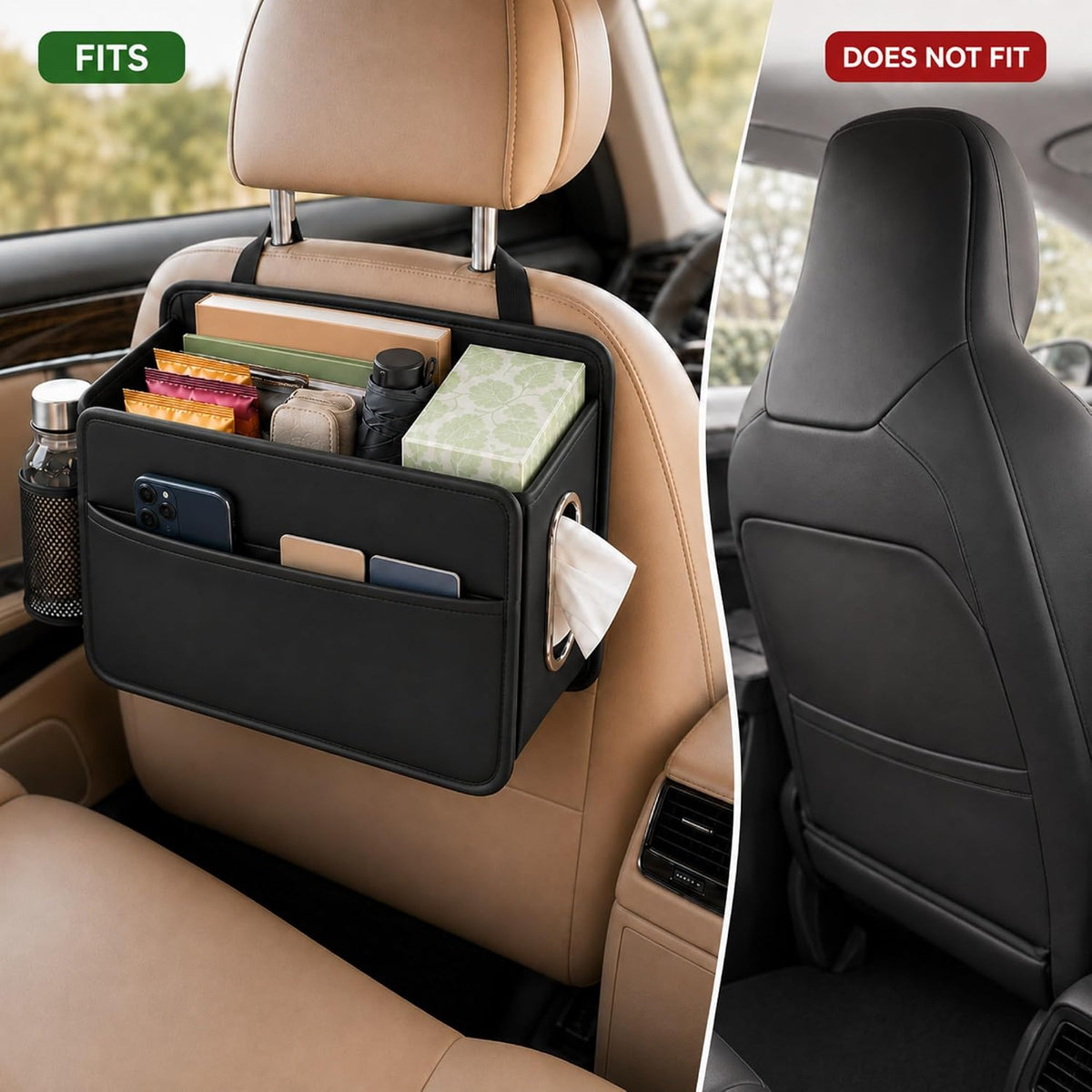 Noaman Car Seat Organizer Backseat Hanging Trash Can or Car Tissue Holder