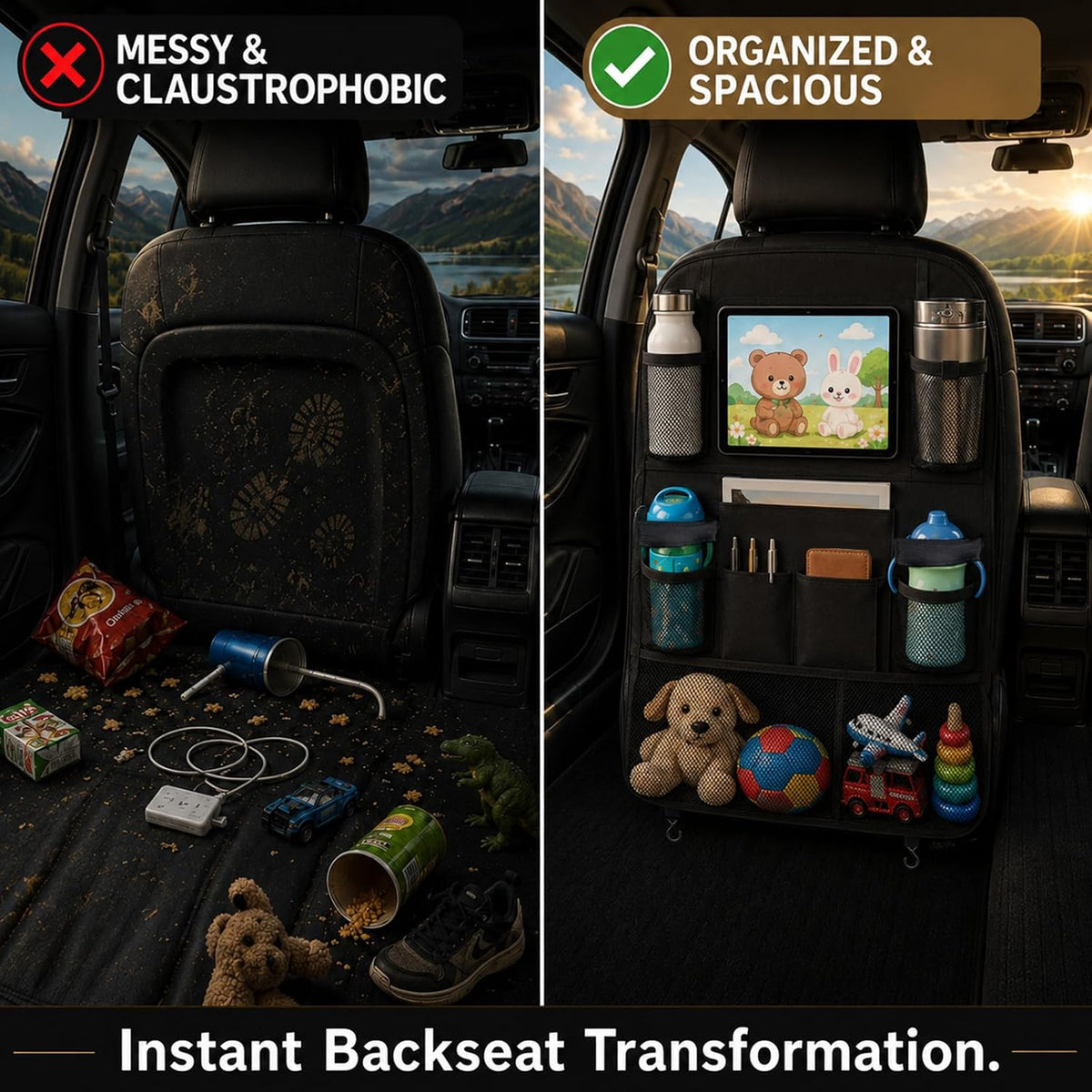 Backseat Car Organizer Universal Seat Back Storage Protector 2 Pack