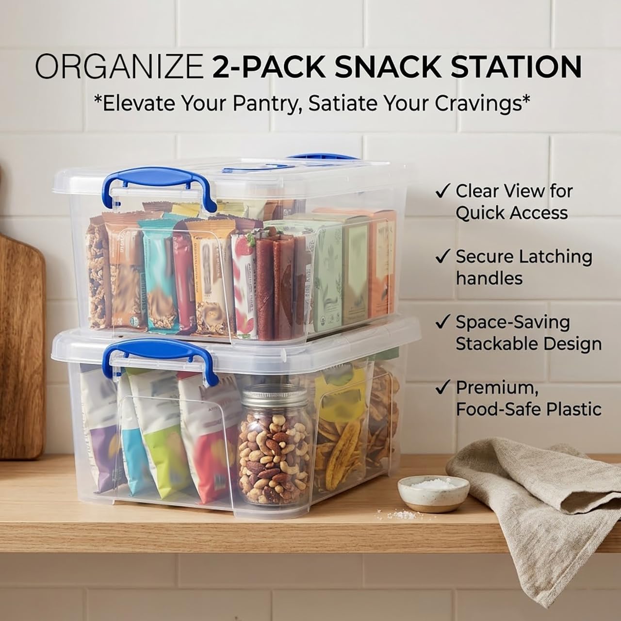 9 Quart Clear Storage Latch Bins with Lids/Handle, Plastic Clear Stackable Box, 9-Liter (2 Pack)