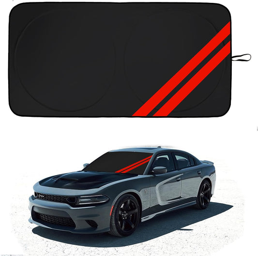 Front Windshield Sun Shade Fit for Dodge Charger Challenger Durango Journey Universal Fit to All Dodge Cars Foldable Sun Visor Protector Custom Fit Dodge Window Sunhade (Black)