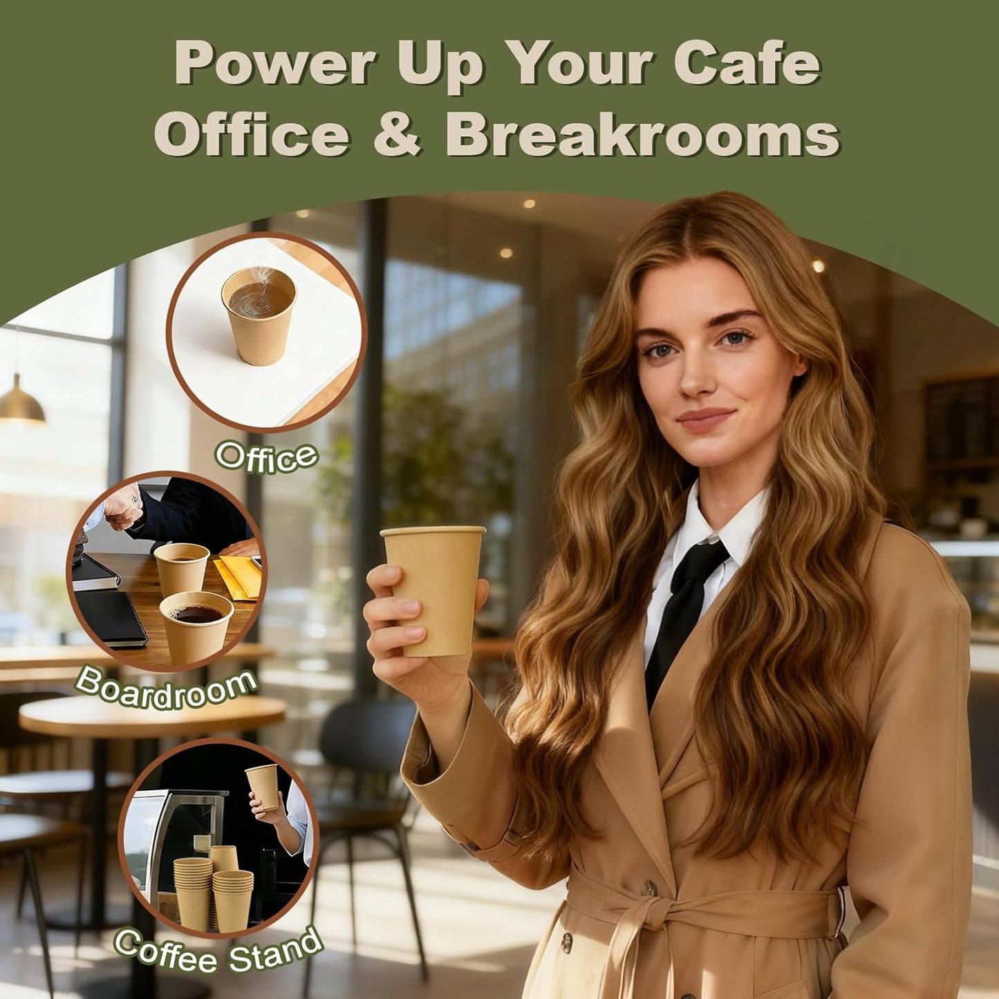 8 oz 200 Pack Disposable Coffee Cups, Bulk Brown Disposable Paper Cups, Coffee Cups for Hot Tea, Chocolate and Cold Drinks