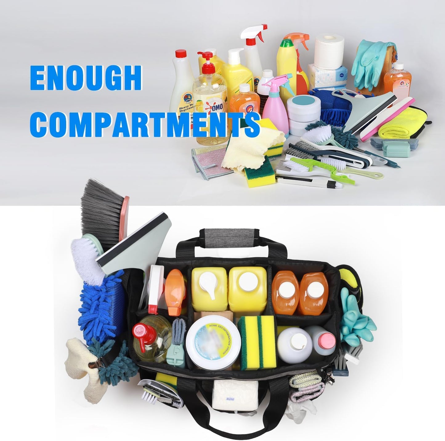 Wearable Cleaning Caddy Bag, Cleaning Caddy Supplies Organizer with Handles for Cleaners & Housekeeper, Under Sink & Car Cleaning Tool Organizers Bag with Adjustable Shoulder Strap&Waist Belt