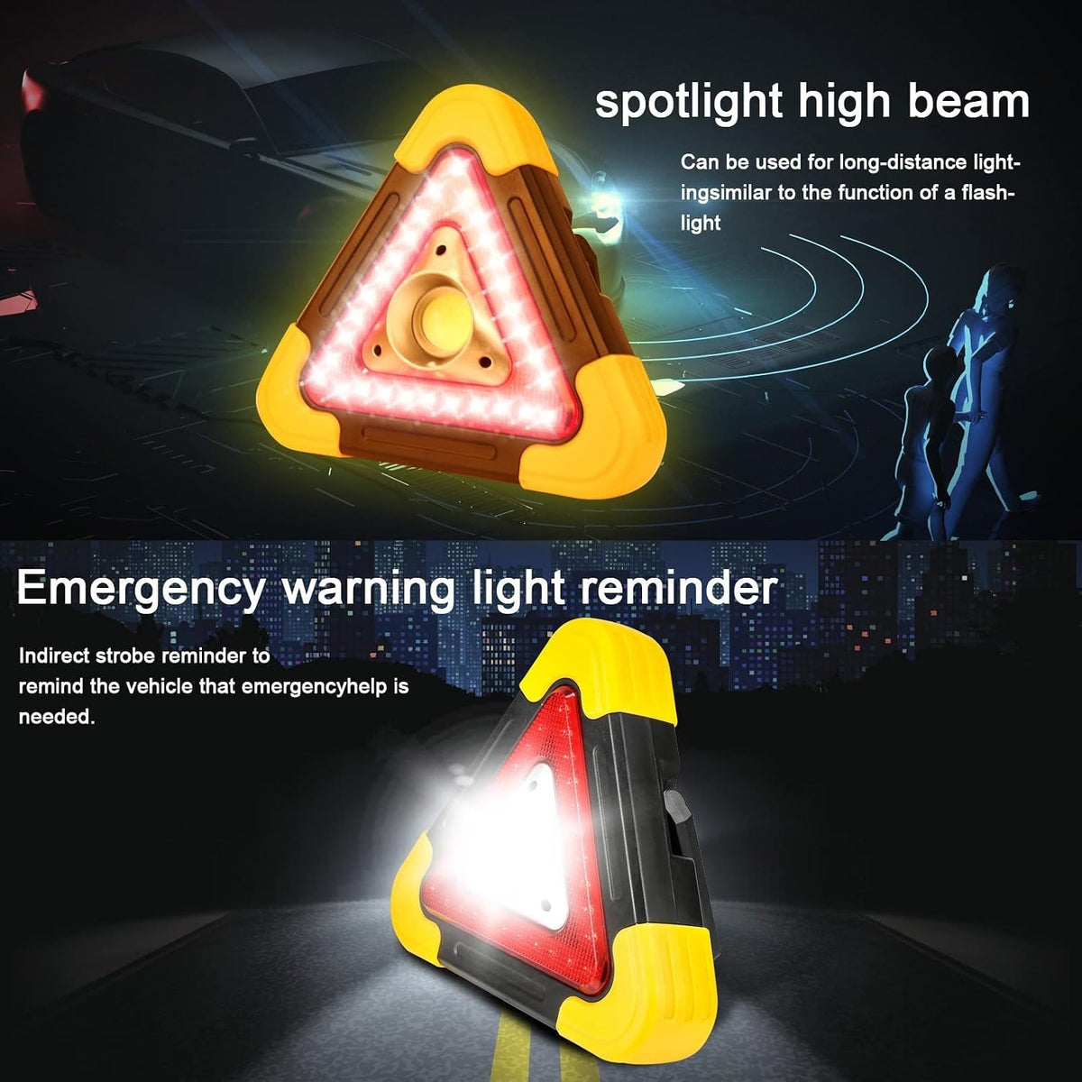 LED Emergency Reflective Triangle – Emergency Warning Triangle for Road Side Safety - Traffic Flares for Parking, Aircraft & Night Traffic Directing – Ambient Light Technology