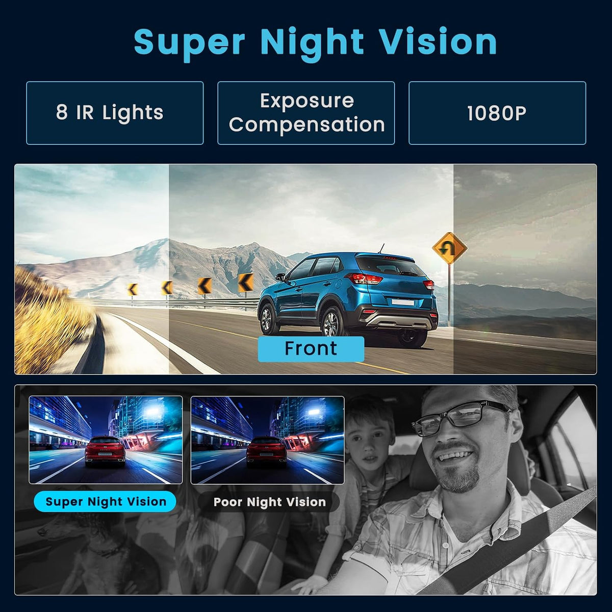 Inefala 4 Channel Dash Cam Front and Rear Inside with Super Night Vision