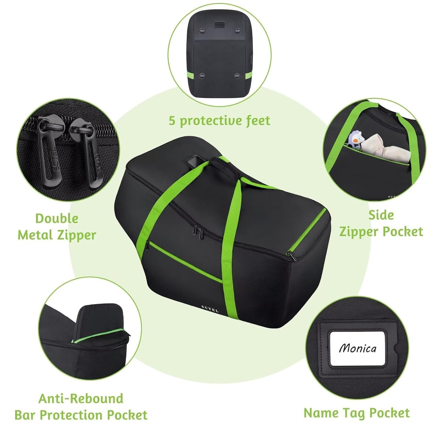 SCTEL Infant Car Seat Travel Bag - Fits Infant Car Seats with Anti-Rebound Bar Base, Car Seat Storage Bag, Car Seat Carrier for Airport, Water Dirt Tear Resistant, Baby Essentials