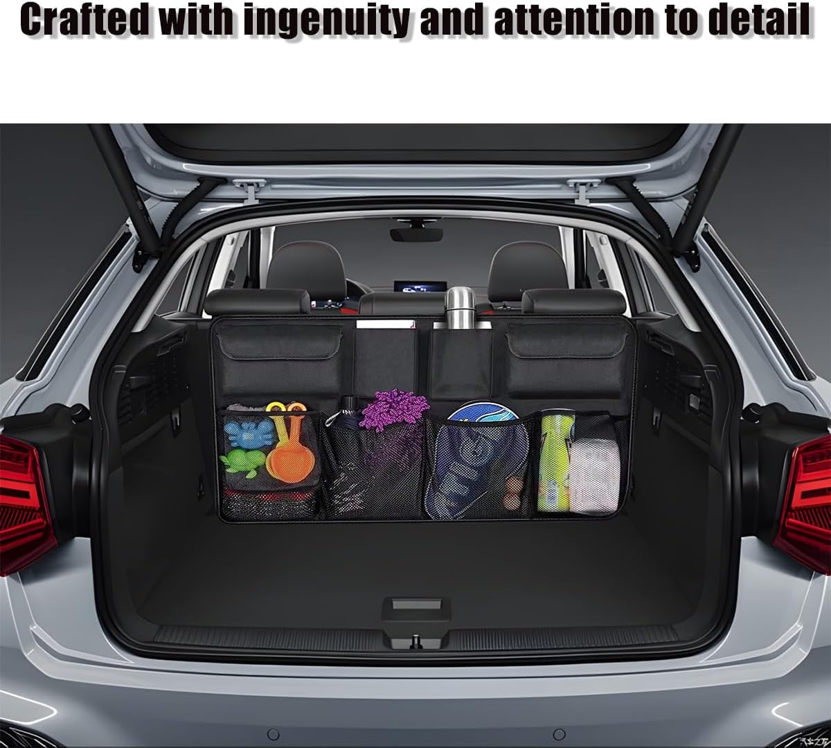 Mandark Car Trunk Organizer, Space Saving Vehicle Backseat Hanging with 8 Large Pockets, Automotive Interior Cargo Organization Storage Bag Accessories, Universal for SUV, Truck, Van