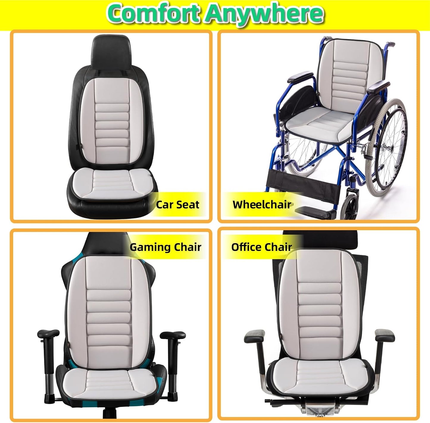 kingphenix Car Seat Cushion with Back Support Pillow, Memory Foam, Gray | Memory Foam Car Cushion for Long Driving, Truck, Office Chair, Tailbone and Lower Back Support